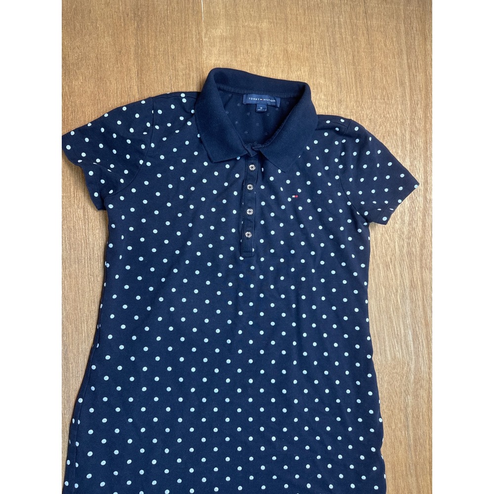 Tommy Hilfiger Polo Dress Womens Medium Navy Blue Excellent Polka Dot Mini - Picture 3 of 9